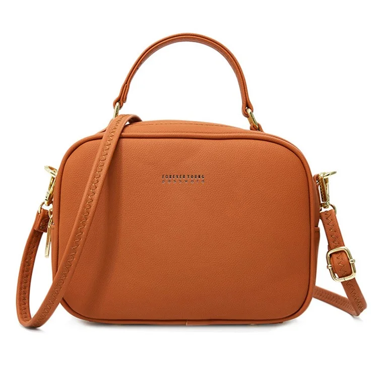 FOREVER YOUNG PL914-11 Borsa a tracolla da donna in pelle sintetica tinta unita - Marrone