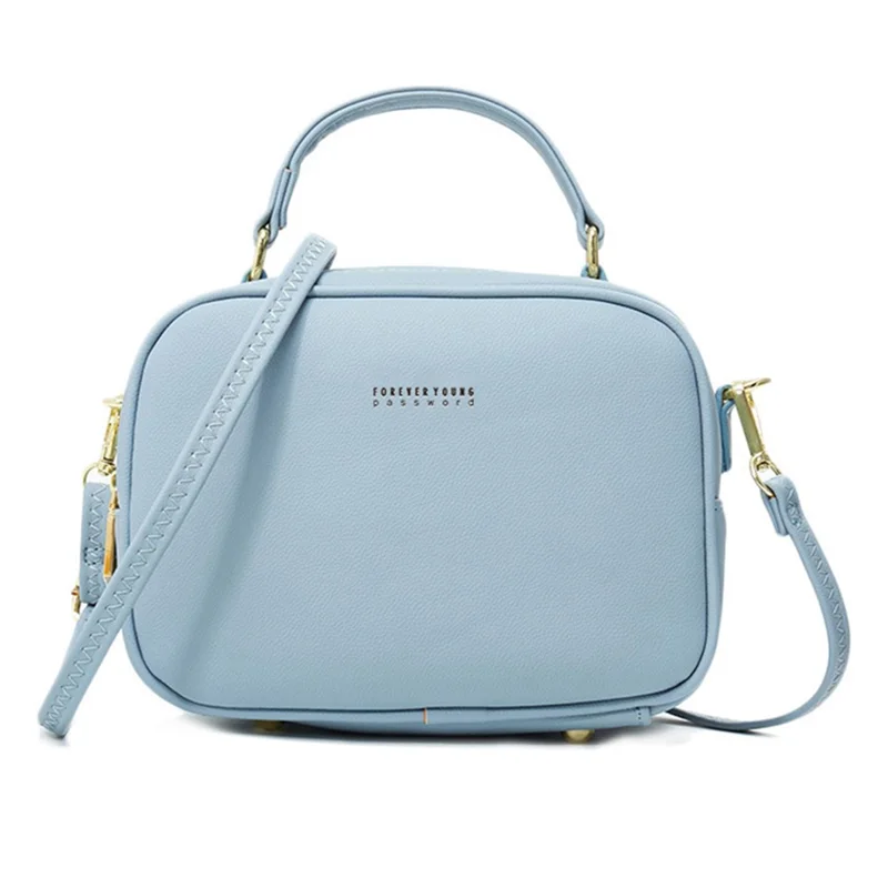 FOREVER YOUNG PL914-11 Solid Color PU Leather Women Crossbody Bag - Baby Blue