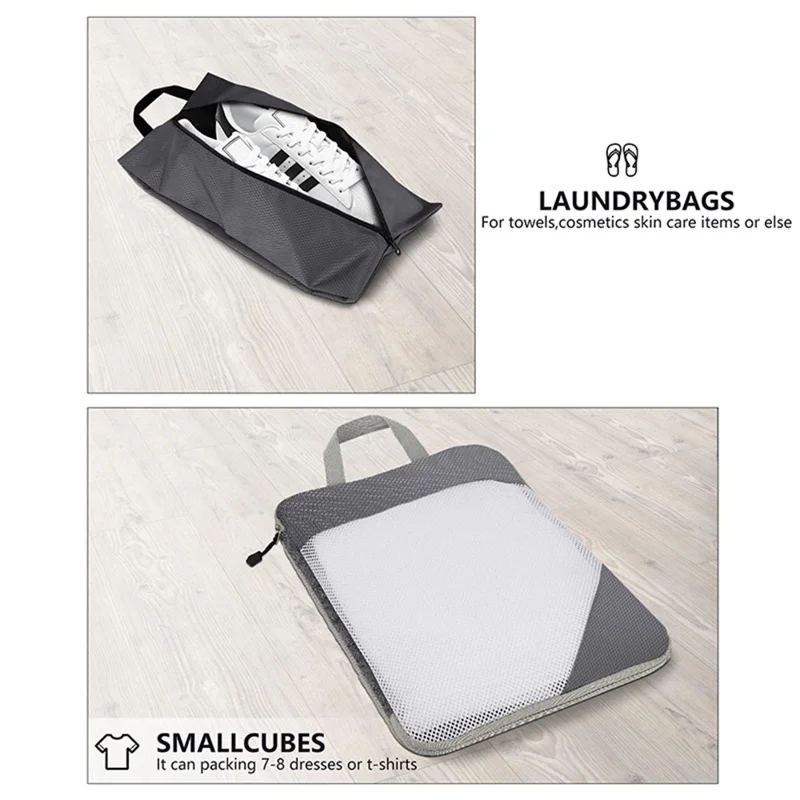 SN-6 6Pcs Compression Luggage Packing Set Clothing Underwear Mesh Storage Bag - Black