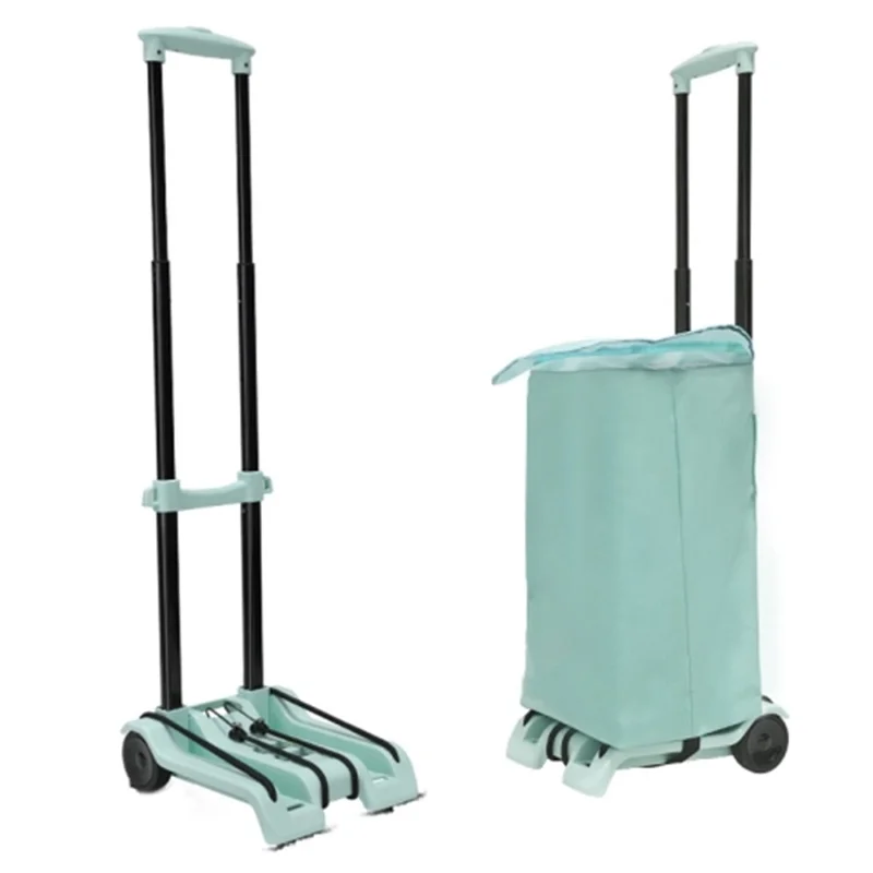 Folding Shopping Trolley 2-Wheels Shopping Cart Grocery Trolley with Storage Bag - Green