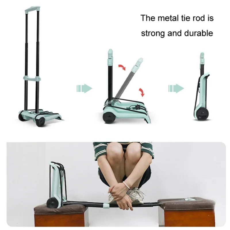 Folding Shopping Trolley 2-Wheels Shopping Cart Grocery Trolley with Storage Bag - Green