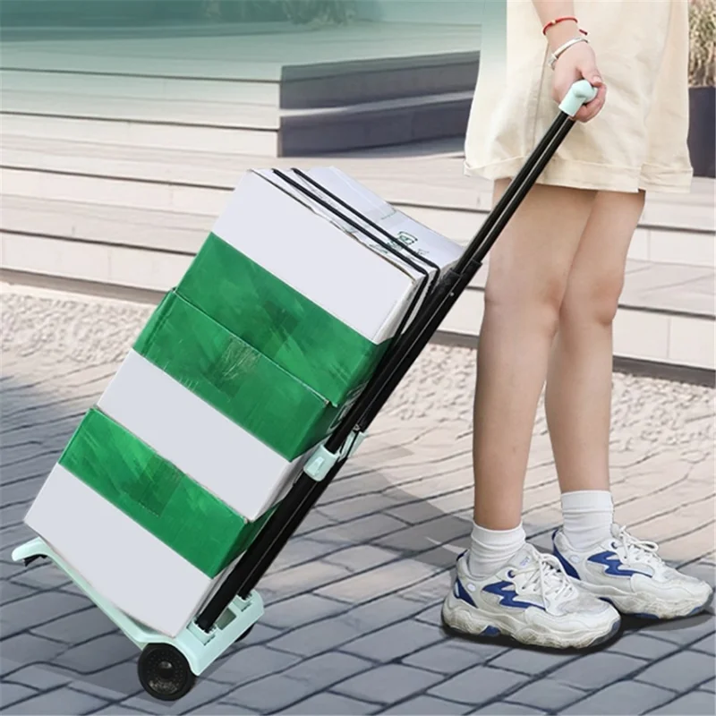 Folding Shopping Trolley 2-Wheels Shopping Cart Grocery Trolley with Storage Bag - Green