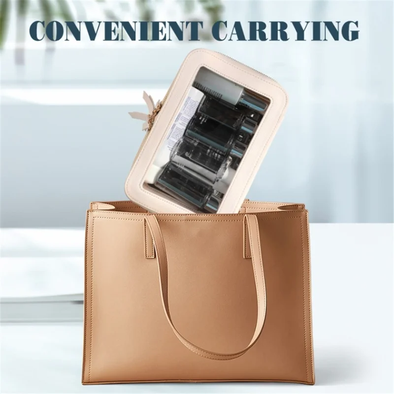 Travel Transparent PVC Double Layer Waterproof PU Leather Cosmetic Bag - Khaki