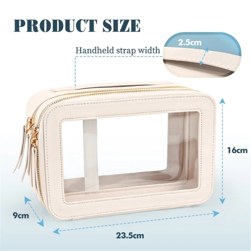Travel Transparent PVC Double Layer Waterproof PU Leather Cosmetic Bag - Khaki