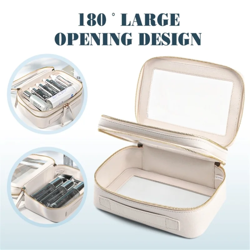 Travel Transparent PVC Double Layer Waterproof PU Leather Cosmetic Bag - Khaki