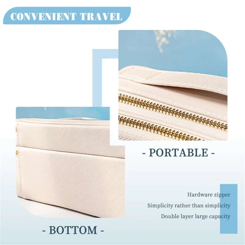 Travel Transparent PVC Double Layer Waterproof PU Leather Cosmetic Bag - Khaki