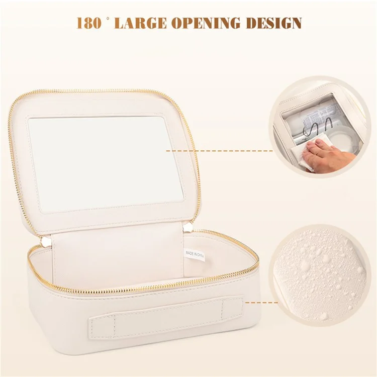 Bolsa de Maquiagem Transparente de Camada Única Impermeável em Couro PU - Bege