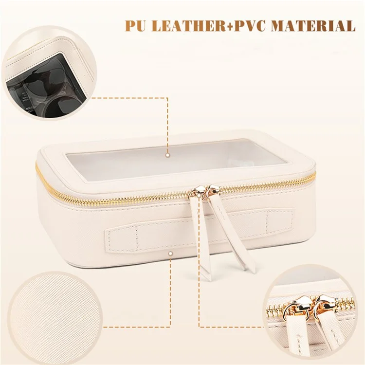 Bolsa de Maquiagem Transparente de Camada Única Impermeável em Couro PU - Bege