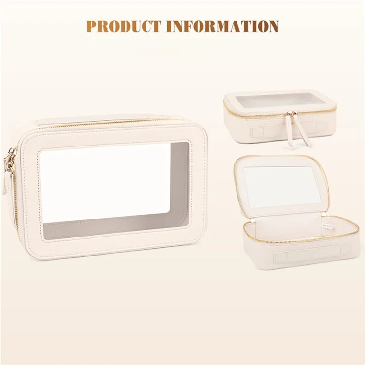 Bolsa de Maquiagem Transparente de Camada Única Impermeável em Couro PU - Bege