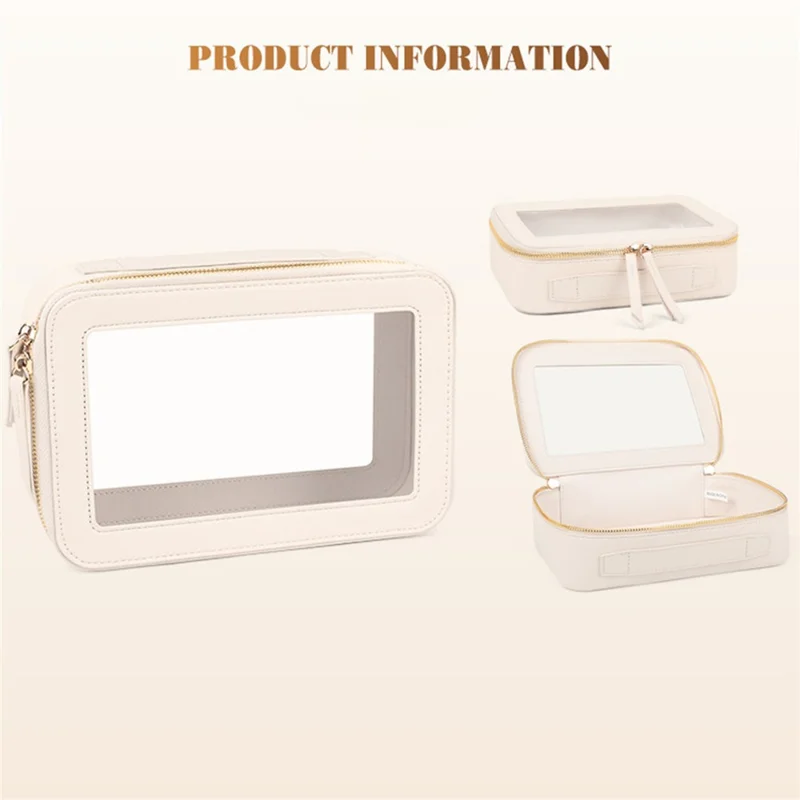 Single Layer Transparent Makeup Bag Waterproof PU Leather Cosmetic Bag - Black