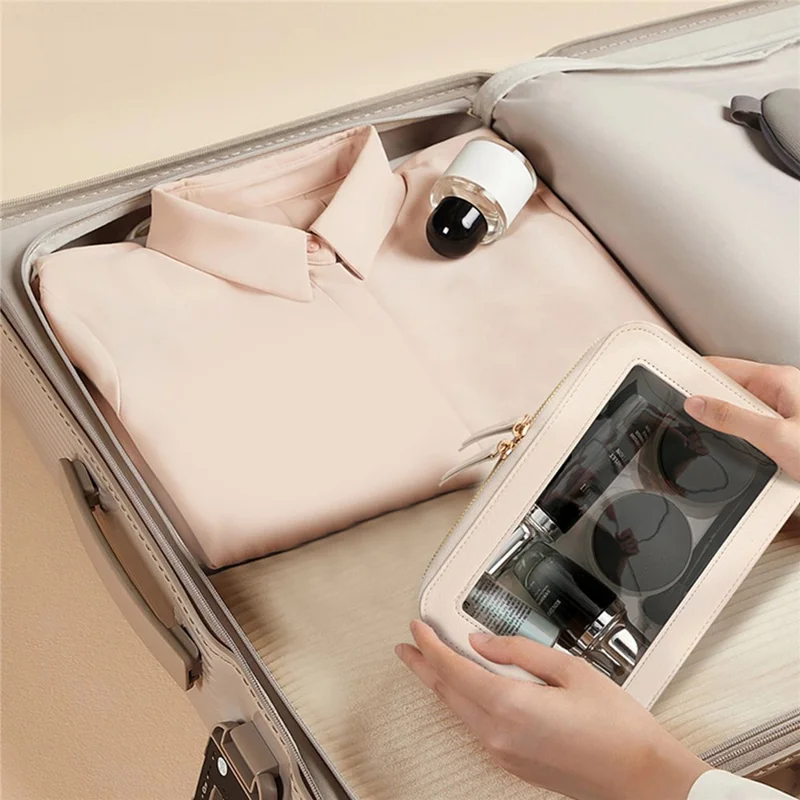 Single Layer Transparent Makeup Bag Waterproof PU Leather Cosmetic Bag - Black