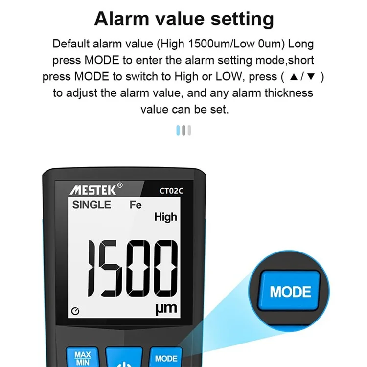 MESTEK CT02C 0-1500um Car Paint Coating Thickness Gauge USB Rechargeable Fe / Nfe Thickness Meter
