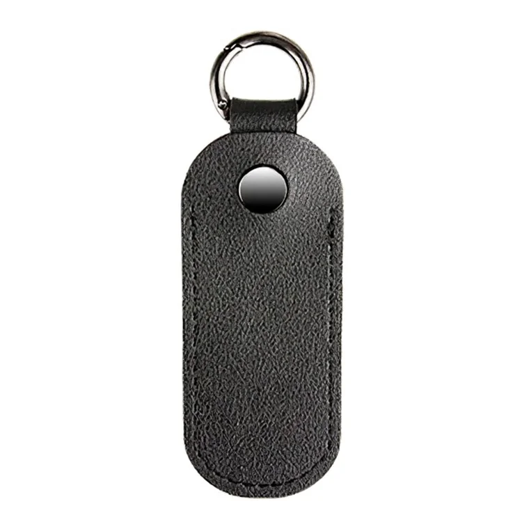PU Leather U-disk Memory Card Storage Bag Anti-lost Protective Cover with Keyring - Black