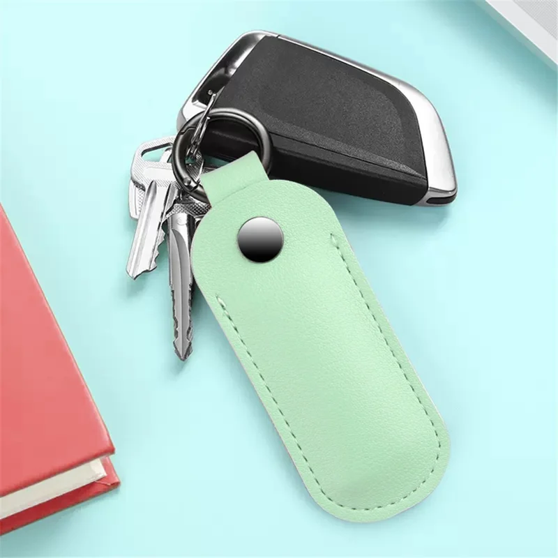 PU Leather U-disk Memory Card Storage Bag Anti-lost Protective Cover with Keyring - Lake Green