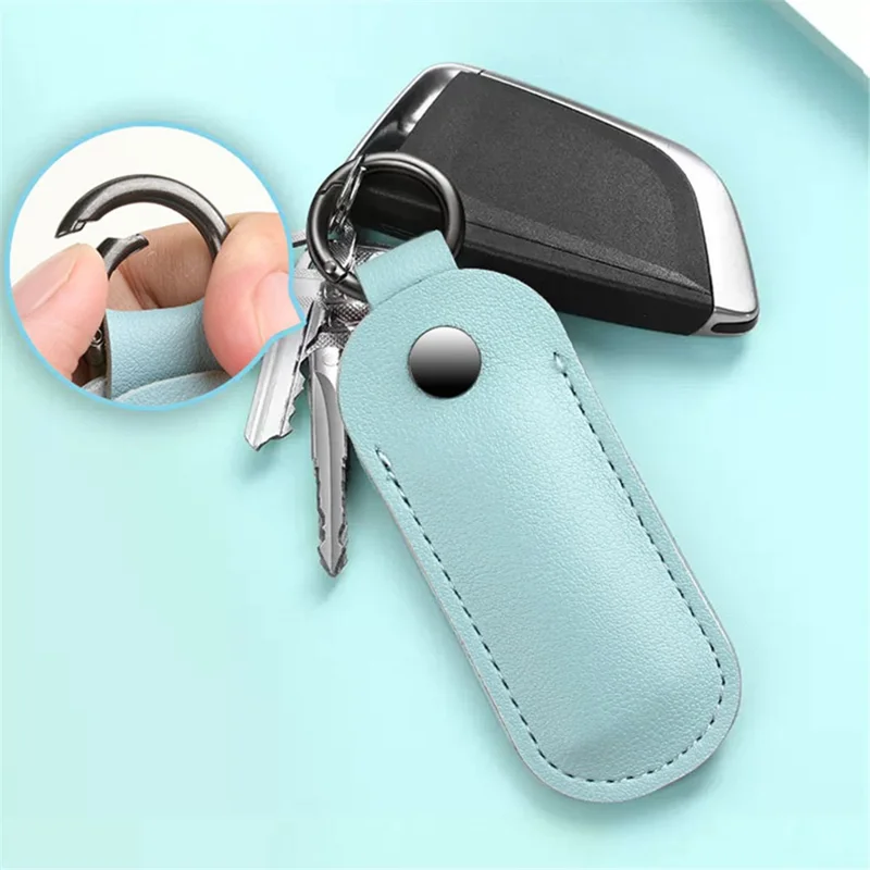 PU Leather U-disk Memory Card Storage Bag Anti-lost Protective Cover with Keyring - Lake Green
