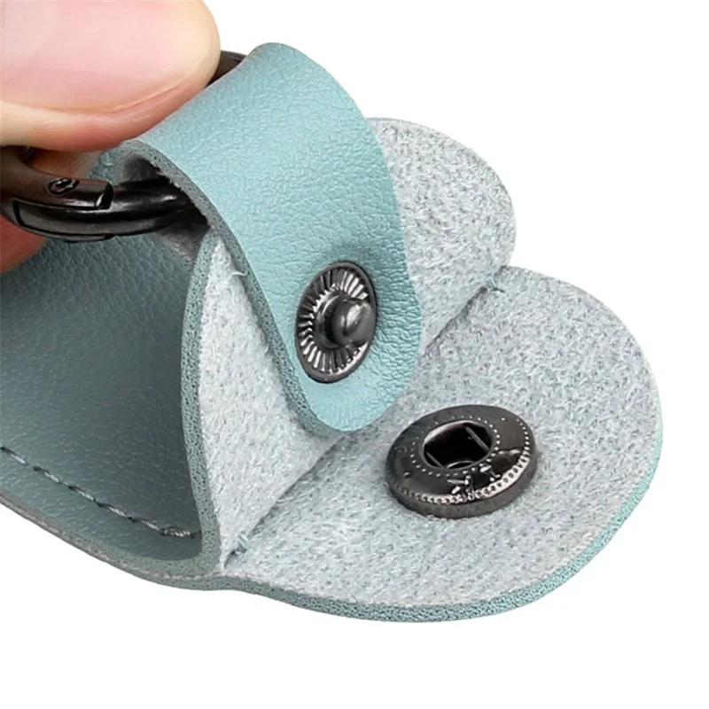 PU Leather U-disk Memory Card Storage Bag Anti-lost Protective Cover with Keyring - Lake Green