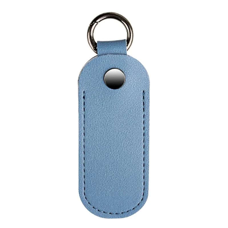 PU Leather U-disk Memory Card Storage Bag Anti-lost Protective Cover with Keyring - Gray Blue
