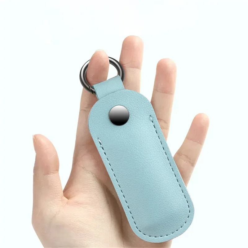 PU Leather U-disk Memory Card Storage Bag Anti-lost Protective Cover with Keyring - Gray Blue