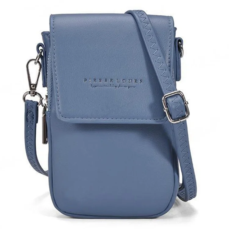 PIERRE LOUES PL614-44 PU Leather Women Crossbody Bag Phone Cosmetics Carrying Bag - Blue