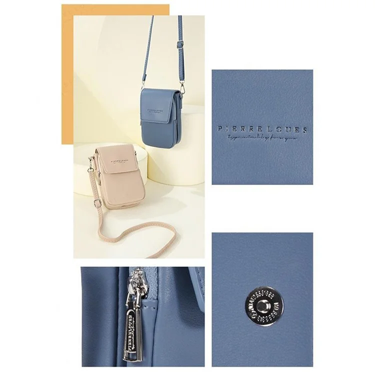 PIERRE LOUES PL614-44 PU Leather Women Crossbody Bag Phone Cosmetics Carrying Bag - Blue