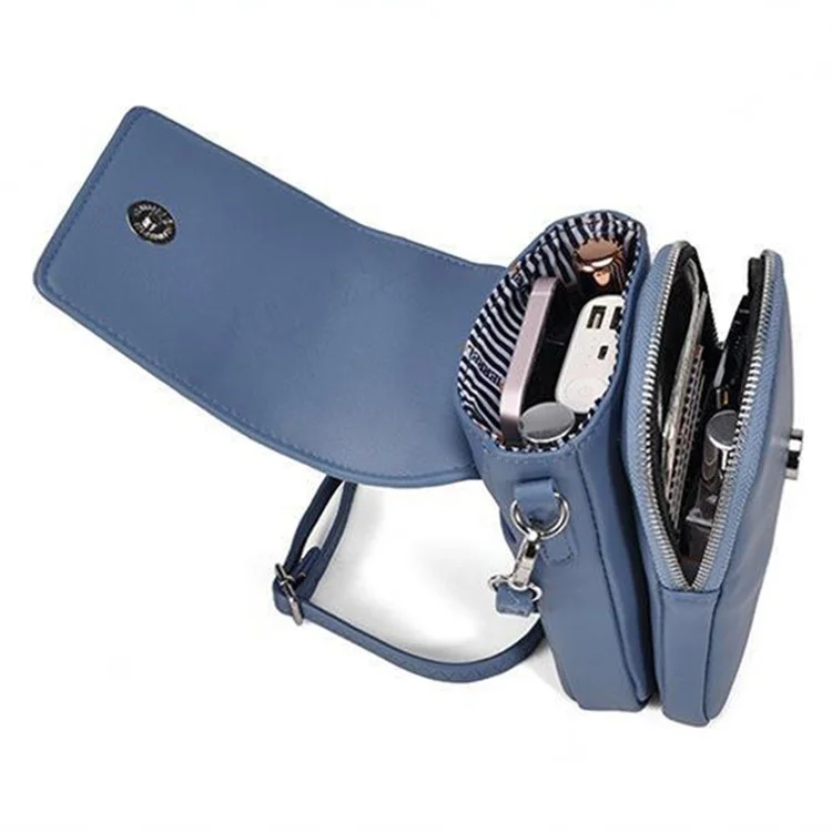 PIERRE LOUES PL614-44 PU Leather Women Crossbody Bag Phone Cosmetics Carrying Bag - Blue