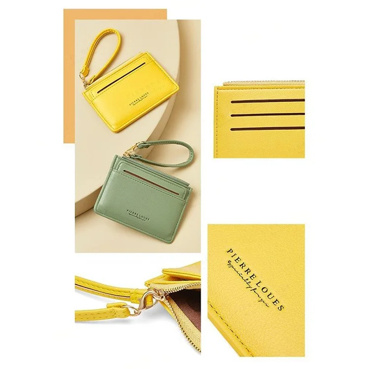 PIERRE LOUES PL19-45B Solid Color Women Coin Purse PU Leather Small Wallet - Yellow