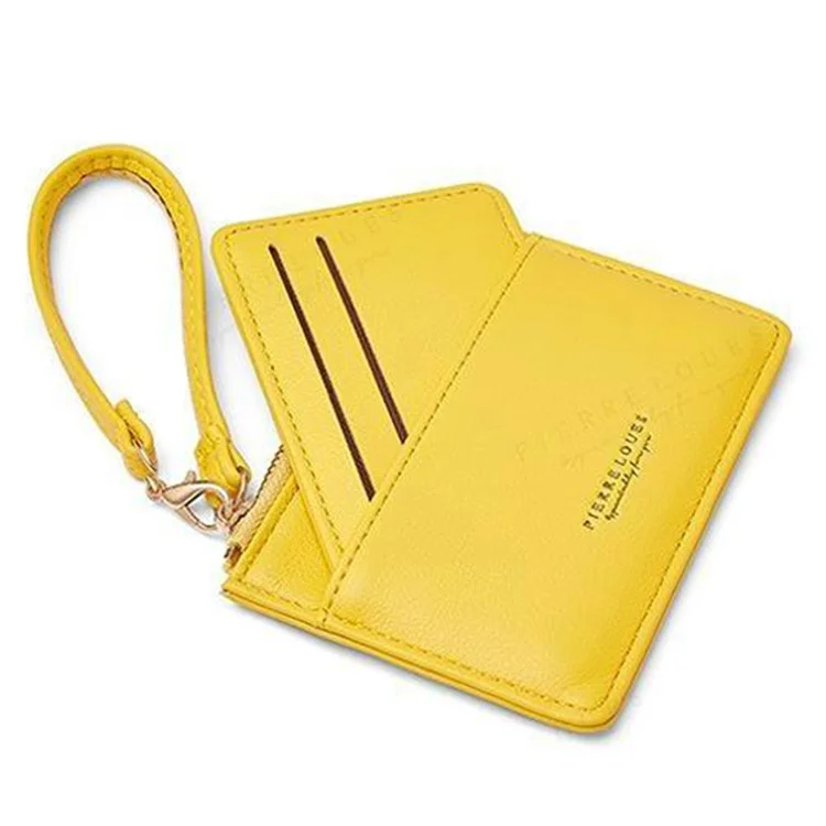 PIERRE LOUES PL19-45B Solid Color Women Coin Purse PU Leather Small Wallet - Yellow