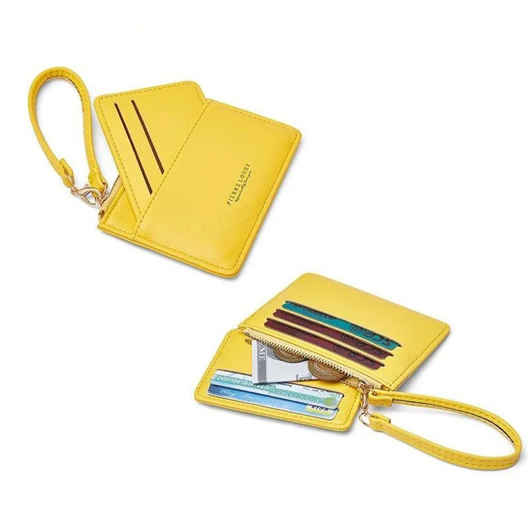 PIERRE LOUES PL19-45B Solid Color Women Coin Purse PU Leather Small Wallet - Yellow