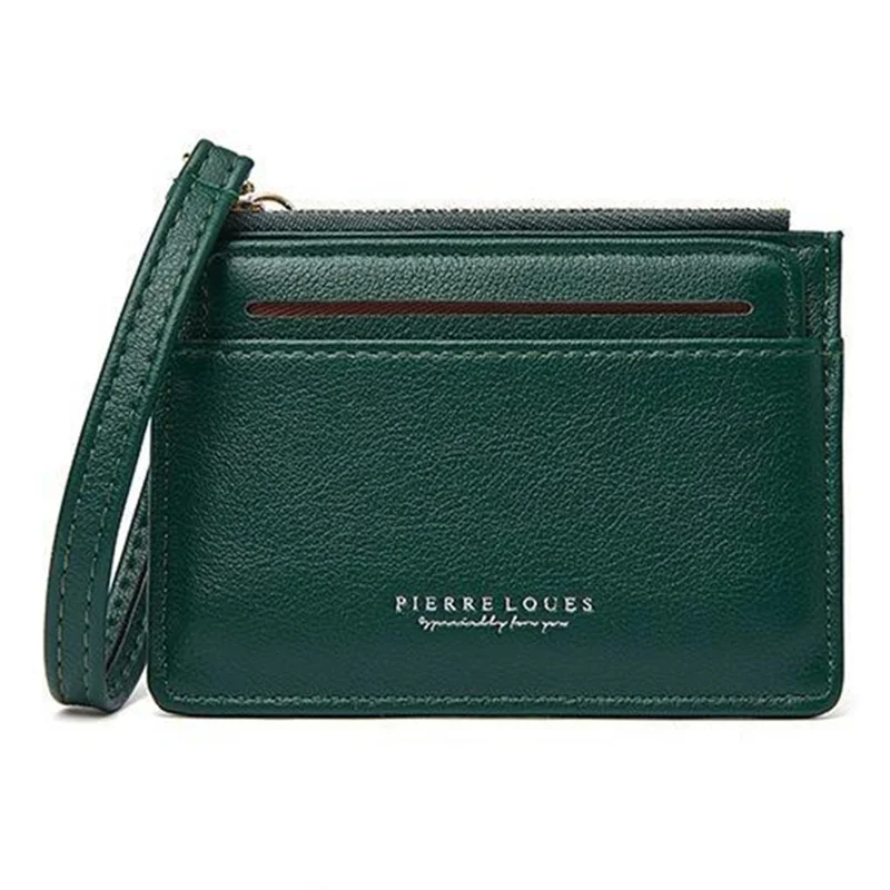 PIERRE LOUES PL19-45B Solid Color Women Coin Purse PU Leather Small Wallet - Blackish Green