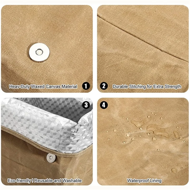 Waterproof Waxed Canvas Insulated Bag Aluminum Foil Reusable Lunch Thermal Bag
