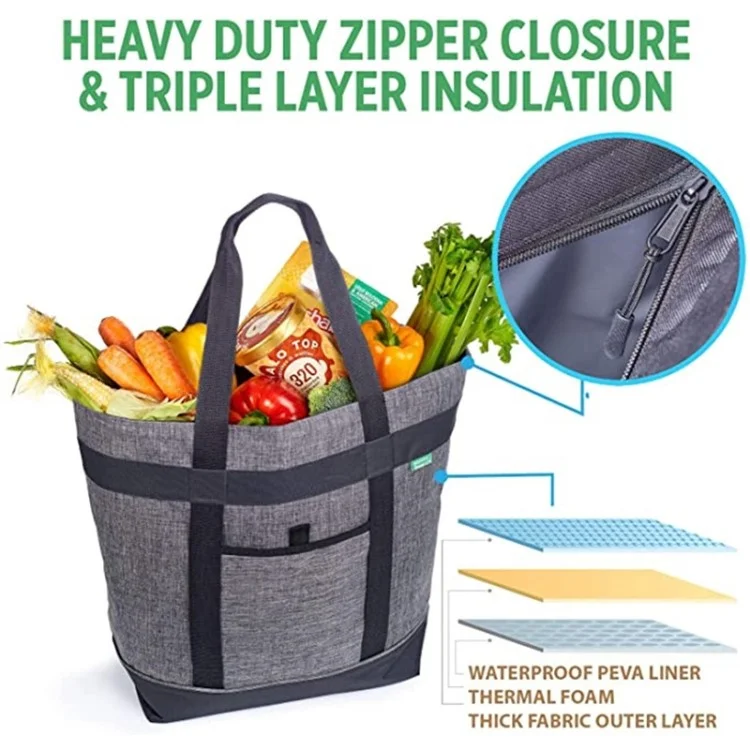 Large Capacity Insulated Lunch Tote Bag Picnic Single Shoulder Cooler Bag - Light Grey