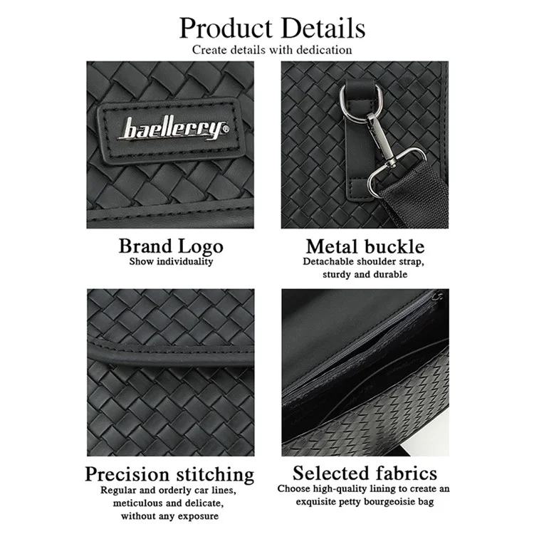 BAELLERRY N8926 Business Men Schultertasche Gewebtes PU-Leder Umhängetasche