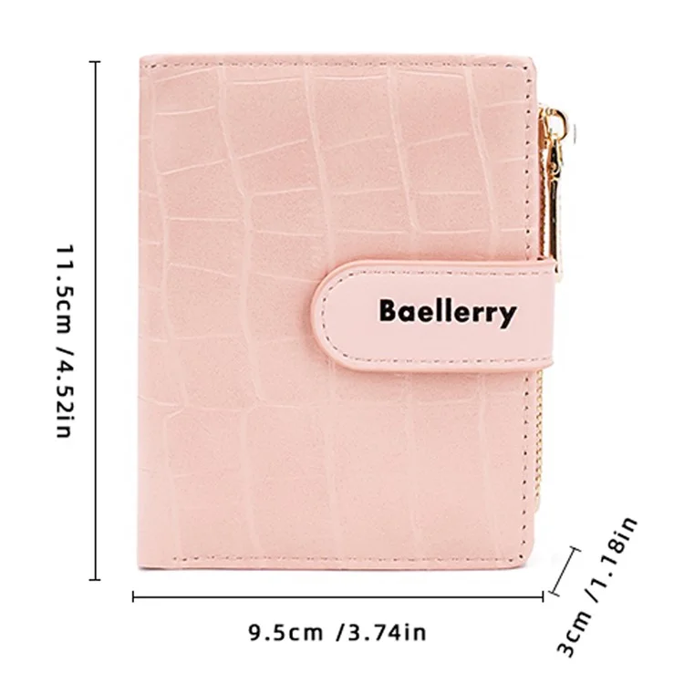 BAELLERRY N8327 Carteira Feminina Dobrável de Couro PU com Textura de Pedra - Rosa 