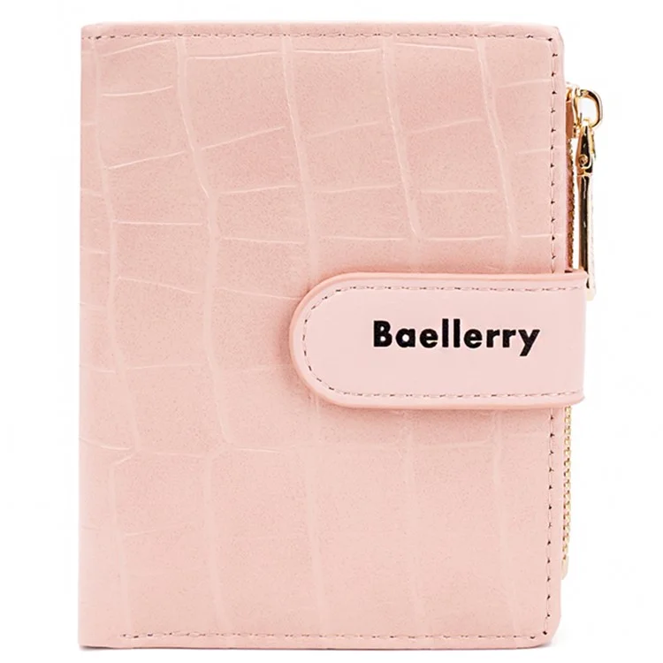BAELLERRY N8327 Carteira Feminina Dobrável de Couro PU com Textura de Pedra - Rosa 
