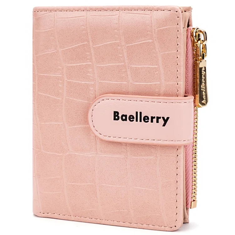 BAELLERRY N8327 Carteira Feminina Dobrável de Couro PU com Textura de Pedra - Rosa 