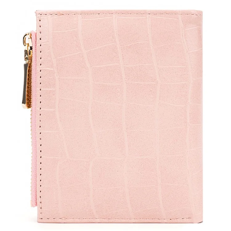 BAELLERRY N8327 Carteira Feminina Dobrável de Couro PU com Textura de Pedra - Rosa 