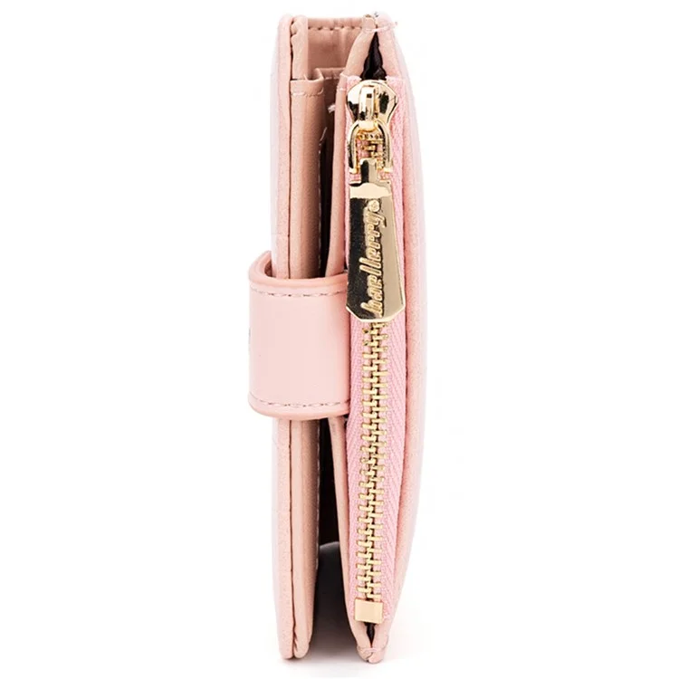 BAELLERRY N8327 Carteira Feminina Dobrável de Couro PU com Textura de Pedra - Rosa 
