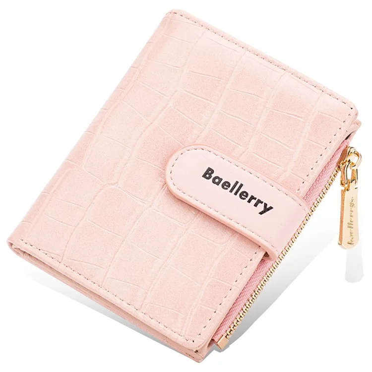 BAELLERRY N8327 Carteira Feminina Dobrável de Couro PU com Textura de Pedra - Rosa 