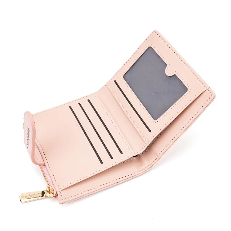 BAELLERRY N8327 Carteira Feminina Dobrável de Couro PU com Textura de Pedra - Rosa 