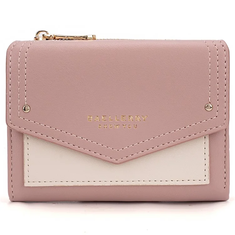 BAELLERRY N8326 Splicing Color Teen Girls Wallet PU Leather Card Storage Holder Pouch - Pink