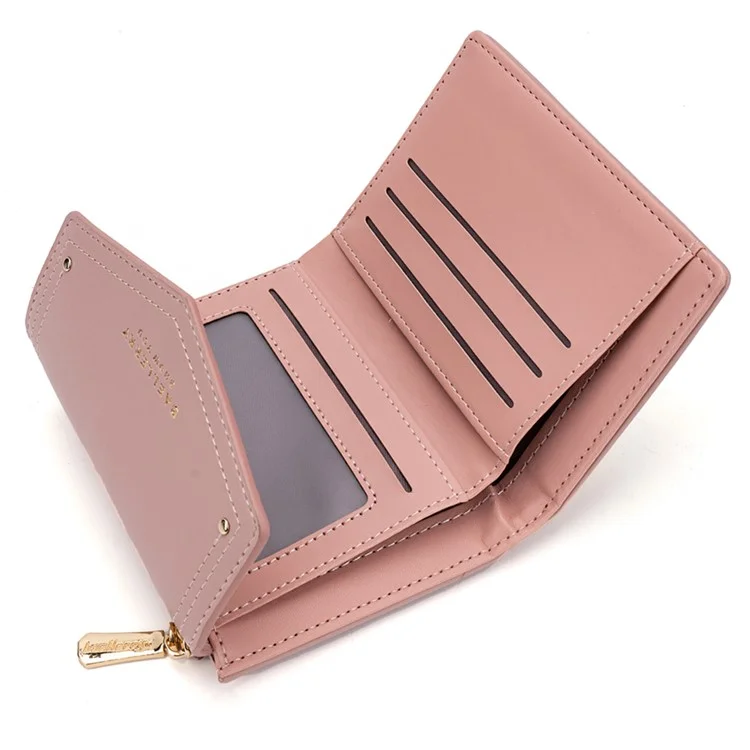 BAELLERRY N8326 Splicing Color Teen Girls Wallet PU Leather Card Storage Holder Pouch - Pink