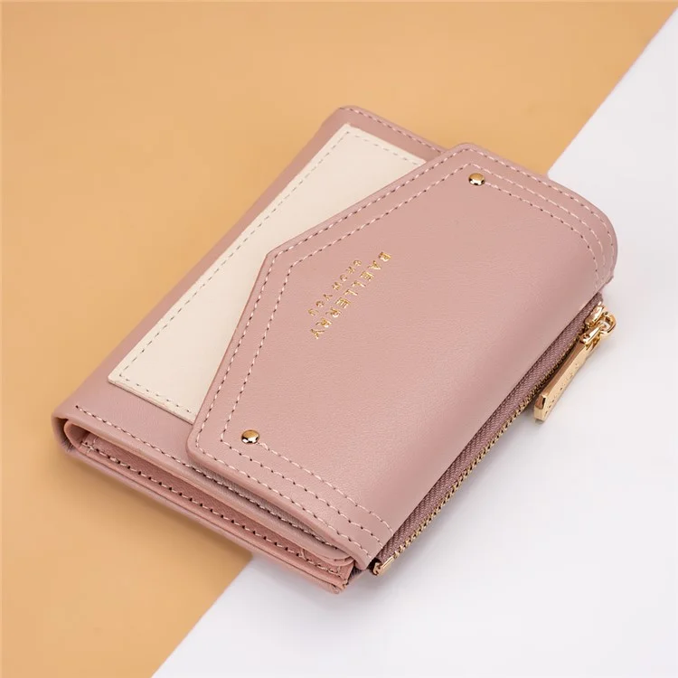 BAELLERRY N8326 Splicing Color Teen Girls Wallet PU Leather Card Storage Holder Pouch - Pink