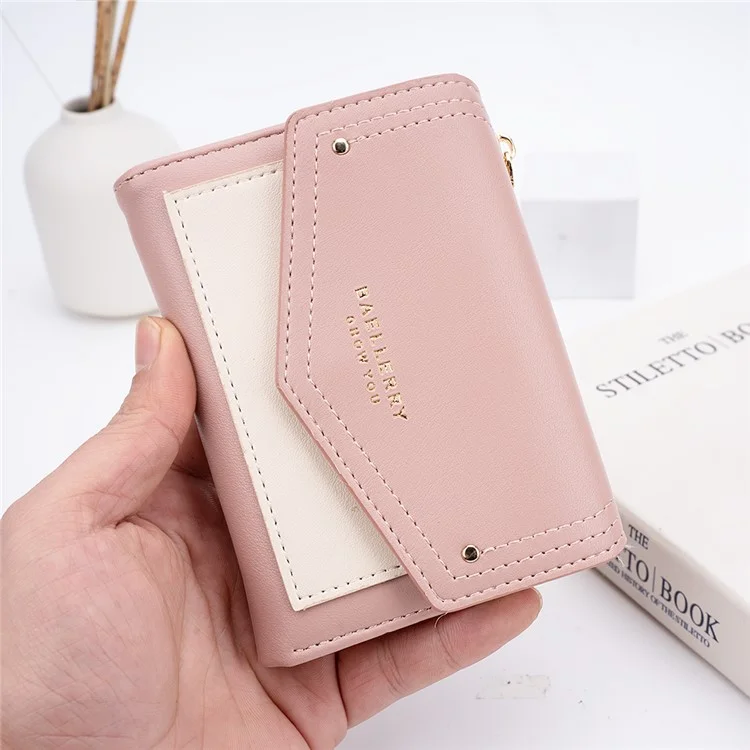 BAELLERRY N8326 Splicing Color Teen Girls Wallet PU Leather Card Storage Holder Pouch - Pink
