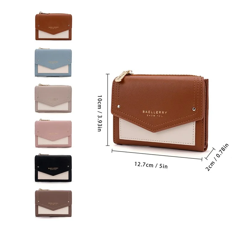 BAELLERRY N8326 Splicing Color Teen Girls Wallet PU Leather Card Storage Holder Pouch - Pink