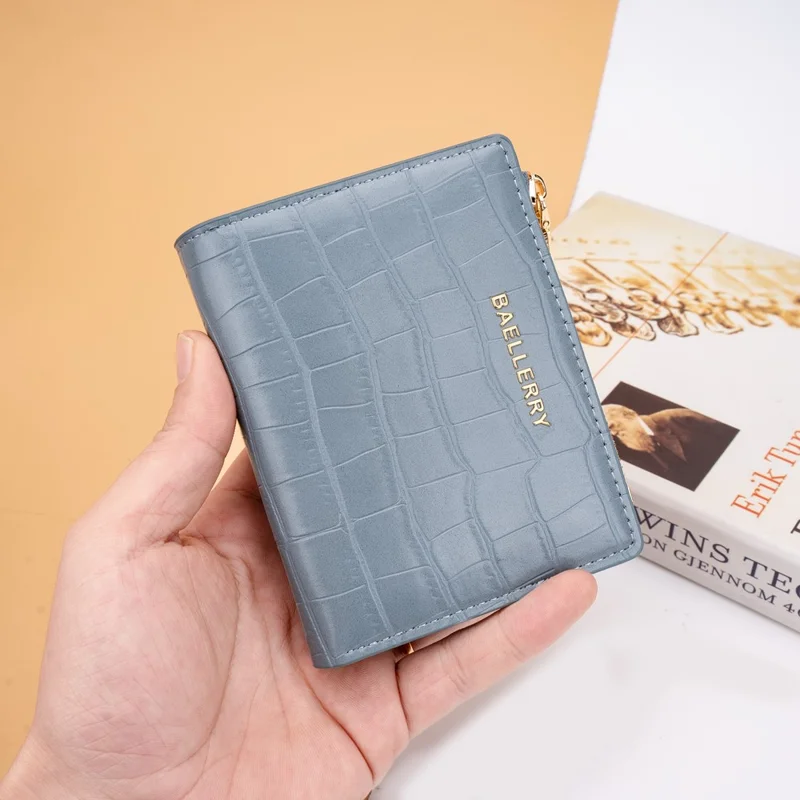 BAELLERRY N8325 Donna Texture in Pietra Pelle PU Zip Pocket Portafoglio Corto - Baby Blue