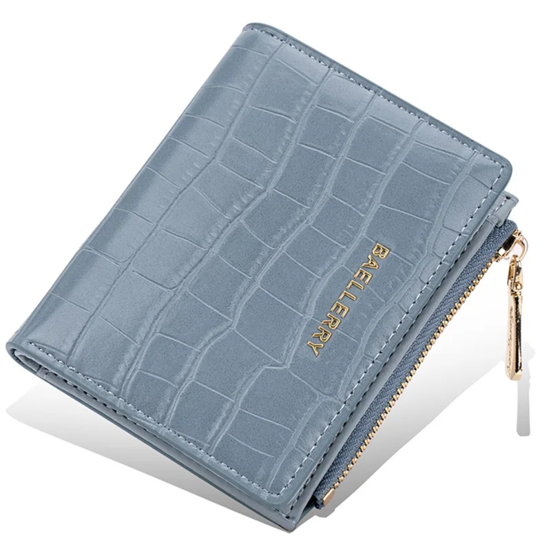 BAELLERRY N8325 Donna Texture in Pietra Pelle PU Zip Pocket Portafoglio Corto - Baby Blue