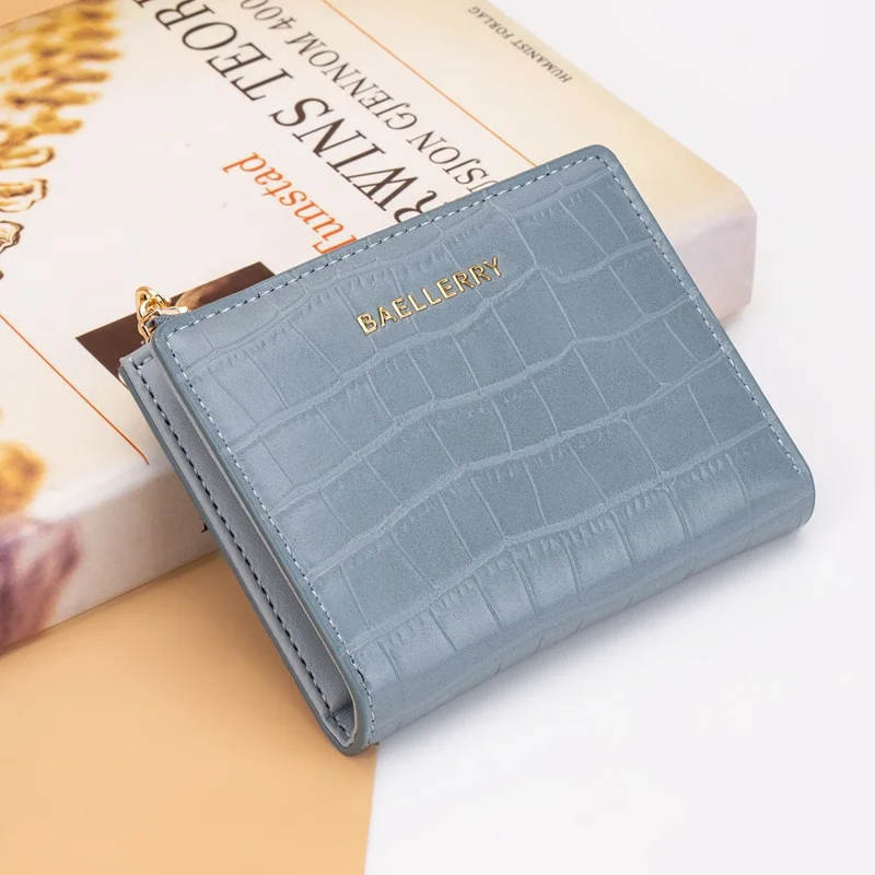 BAELLERRY N8325 Donna Texture in Pietra Pelle PU Zip Pocket Portafoglio Corto - Baby Blue