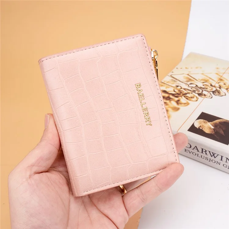 BAELLERRY N8325 Femmes Portefeuille Court en Cuir PU Texture de Pierre avec Fermeture Éclair - Rose
