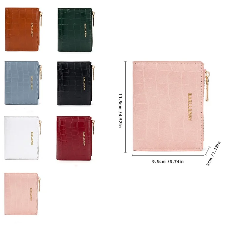 BAELLERRY N8325 Femmes Portefeuille Court en Cuir PU Texture de Pierre avec Fermeture Éclair - Rose