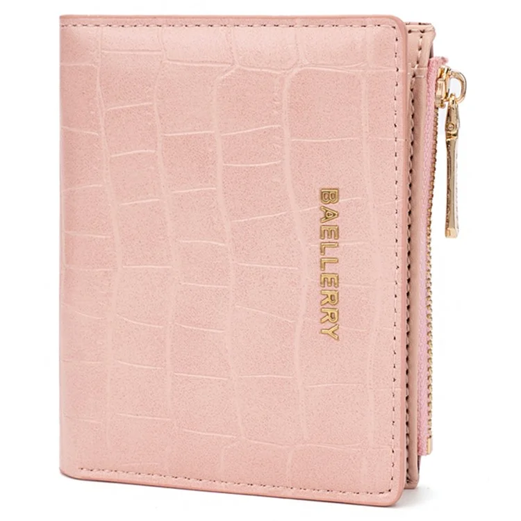 BAELLERRY N8325 Femmes Portefeuille Court en Cuir PU Texture de Pierre avec Fermeture Éclair - Rose